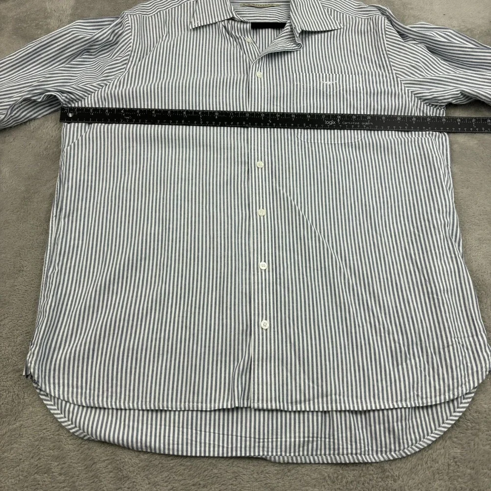 RM Williams Button Up Shirt Mens XXL‎ Blue Stripe Cotton Long Sleeve Casual Logo